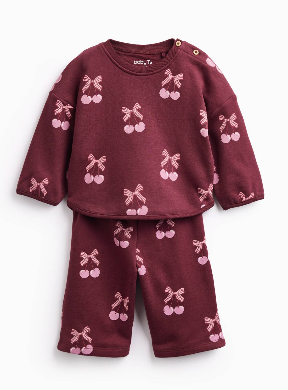Cherry & Bow Print Sweat Set 12-18 months - Image 1